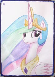 Size: 2698x3795 | Tagged: safe, artist:0okami-0ni, princess celestia, alicorn, pony, g4, bust, female, high res, solo, traditional art