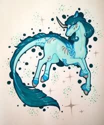 Size: 1280x1538 | Tagged: safe, artist:oneiria-fylakas, oc, oc only, oc:blue silver, dracony, dragon, hybrid, pony, male, solo, traditional art