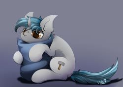 Size: 1600x1136 | Tagged: safe, artist:mithriss, oc, oc only, pony, unicorn, abstract background, cute, frown, gradient background, hug, pillow, pillow hug, sitting, solo