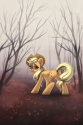 Size: 2000x3000 | Tagged: safe, artist:amishy, applejack, earth pony, pony, g4, applebutt, butt, dead tree, featureless crotch, female, forest, high res, looking back, mare, plot, solo, tree