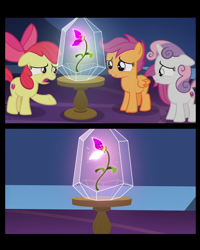 Size: 1276x1594 | Tagged: safe, edit, edited screencap, editor:niklaykin, screencap, apple bloom, scootaloo, sweetie belle, earth pony, pegasus, pony, unicorn, g4, growing up is hard to do, bow, comic, cutie mark crusaders, female, filly, floppy ears, flower, foal, gritted teeth, hair bow, hooves, horn, meme template, open mouth, sad, screencap comic, tabun, tabun игробредации, template, twilight's castle, unfortunate implications, wings, wishing flower