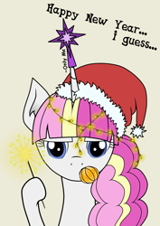 Size: 2480x3508 | Tagged: safe, artist:onlymeequestrian, oc, oc only, oc:brightfull flux, pony, unicorn, christmas, happy new year, happy new year 2020, high res, holiday, solo