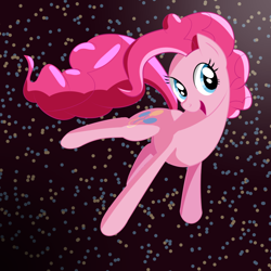 Size: 1080x1080 | Tagged: safe, artist:lxyacht, pinkie pie, earth pony, pony, g4, black background, confetti, cute, diapinkes, female, mare, open mouth, simple background, solo