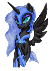Size: 600x867 | Tagged: safe, artist:ailish, color edit, colorist:childofthenight, edit, editor:childofthenight, nightmare moon, alicorn, pony, g4, beautiful, colored, cute, female, mare, moonabetes, nicemare moon, simple background, solo, spread wings, transparent background, wings