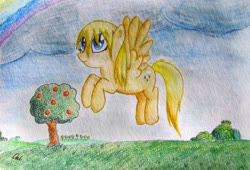 Size: 3419x2325 | Tagged: safe, artist:0okami-0ni, oc, oc only, pegasus, pony, female, high res, mare, solo, traditional art, tree