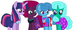 Size: 2186x921 | Tagged: safe, artist:徐詩珮, fizzlepop berrytwist, glitter drops, spring rain, tempest shadow, twilight sparkle, alicorn, pony, unicorn, series:sprglitemplight diary, series:sprglitemplight life jacket days, series:springshadowdrops diary, series:springshadowdrops life jacket days, g4, alternate universe, base used, bisexual, broken horn, clothes, cute, equestria girls outfit, female, glitterbetes, horn, lesbian, lifeguard, lifeguard spring rain, polyamory, ship:glitterlight, ship:glittershadow, ship:sprglitemplight, ship:springdrops, ship:springlight, ship:springshadow, ship:springshadowdrops, ship:tempestlight, shipping, simple background, springbetes, swimsuit, tempestbetes, transparent background, twilight sparkle (alicorn)