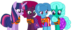 Size: 2191x933 | Tagged: safe, artist:徐詩珮, fizzlepop berrytwist, glitter drops, spring rain, tempest shadow, twilight sparkle, alicorn, pony, unicorn, series:sprglitemplight diary, series:sprglitemplight life jacket days, series:springshadowdrops diary, series:springshadowdrops life jacket days, g4, alternate universe, base used, bisexual, broken horn, clothes, cute, equestria girls outfit, female, glitterbetes, horn, lesbian, lifeguard, lifeguard spring rain, lifejacket, polyamory, ship:glitterlight, ship:glittershadow, ship:sprglitemplight, ship:springdrops, ship:springlight, ship:springshadow, ship:springshadowdrops, ship:tempestlight, shipping, simple background, springbetes, swimsuit, tempestbetes, transparent background, twilight sparkle (alicorn)
