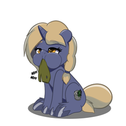 Size: 4093x4093 | Tagged: safe, artist:jcosneverexisted, oc, oc only, oc:blasting cap, pony, g4.5, my little pony: pony life, chewing, eating, female, mare, simple background, sitting, solo, transparent background, unshorn fetlocks
