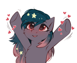 Size: 2649x2162 | Tagged: safe, artist:rivibaes, artist:share dast, oc, oc only, oc:star universe, pegasus, pony, armpits, blushing, cute, ethereal mane, female, happy, heart, high res, hooves, hooves up, love, mare, ocbetes, simple background, solo, starry mane, upsies, white background