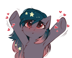 Size: 2649x2162 | Tagged: safe, alternate version, artist:rivibaes, artist:share dast, oc, oc only, oc:star universe, pegasus, pony, armpits, blushing, cute, ethereal mane, female, heart, high res, hooves, hooves up, love, mare, ocbetes, sad, sadorable, simple background, starry mane, upsies, white background
