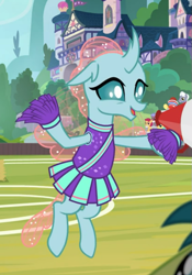 Size: 539x769 | Tagged: safe, screencap, ocellus, 2 4 6 greaaat, g4, cheerleader ocellus, cheerleader outfit, clothes, cropped, cute, diaocelles, female, flying, megaphone, open mouth, solo