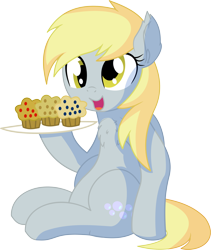 Size: 1024x1213 | Tagged: safe, artist:cyanlightning, derpy hooves, pegasus, pony, g4, .svg available, chest fluff, ear fluff, female, folded wings, food, holding, mare, muffin, simple background, sitting, solo, that pony sure does love muffins, transparent background, vector, wings