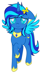Size: 2251x3971 | Tagged: safe, artist:radioactive nero, oc, oc only, oc:starfeather, alicorn, pony, 2020 community collab, derpibooru community collaboration, alicorn oc, female, floppy ears, high res, horn, raised hoof, simple background, smiling, solo, transparent background