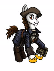 Size: 1680x2186 | Tagged: safe, oc, oc only, oc:rough seas, earth pony, pony, fallout, fallout 4, minutemen, pipboy, solo, tricorne