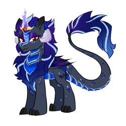 Size: 1027x1029 | Tagged: safe, artist:sapphirescarletta, oc, oc only, oc:azure roe, dracony, dragon, hybrid, kirin, pony, claws, commissioner:genki, female, horns, kirin oc, mare, red eyes, scales, simple background, solo, white background, wings