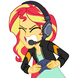 Size: 1543x1619 | Tagged: safe, artist:lifes-remedy, sunset shimmer, equestria girls, equestria girls series, g4, game stream, spoiler:eqg series (season 2), angry, clothes, controller, eyes closed, female, jacket, moments before disaster, moments before ragequit, psycho gamer sunset, rageset shimmer, simple background, solo, teeth, transparent background, vector