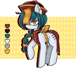 Size: 806x726 | Tagged: safe, artist:gurinn, oc, oc only, oc:the monk, earth pony, pony, fallout equestria, fallout equestria: kingpin, commissioner:genki, cutie mark, dead eyes, ear piercing, earth pony oc, female, mare, piercing, ponytail, reference sheet, solo