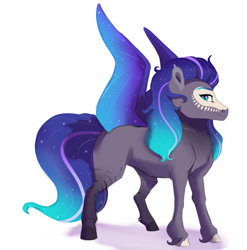 Size: 2960x3000 | Tagged: safe, artist:venommocity, oc, oc only, oc:lightshow, bat pony, pony, female, high res, mare, offspring, parent:trixie, simple background, solo, white background