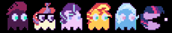 Size: 460x88 | Tagged: safe, artist:twi clown, moondancer, starlight glimmer, sunset shimmer, tempest shadow, trixie, twilight sparkle, g4, animated, counterparts, female, gif, pac-man, pixel art, twilight's counterparts