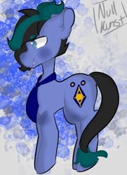 Size: 370x512 | Tagged: safe, artist:nullkunst, oc, oc only, oc:isaac, bicorn, pony, fallout equestria, fallout equestria: kingpin, cutie mark, horn, information broker, male, necktie, solo, stallion, teal eyes