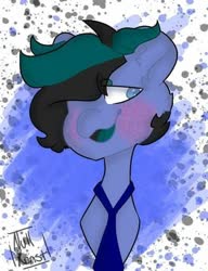 Size: 394x512 | Tagged: safe, artist:nullkunst, oc, oc only, oc:isaac, bicorn, pony, fallout equestria, fallout equestria: kingpin, horn, information broker, male, necktie, solo, stallion, teal eyes
