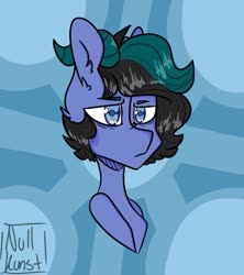 Size: 455x512 | Tagged: safe, artist:nullkunst, oc, oc only, oc:isaac, bicorn, pony, fallout equestria, fallout equestria: kingpin, horn, information broker, male, solo, stallion, teal eyes