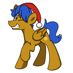 Size: 2000x2000 | Tagged: safe, artist:sugar morning, derpibooru exclusive, oc, oc only, oc:crushingvictory, pegasus, pony, christmas, folded wings, hat, high res, holiday, male, raised hoof, santa hat, simple background, smiling, solo, transparent background, wings, winking at you