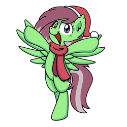 Size: 2000x2000 | Tagged: safe, artist:sugar morning, oc, oc only, oc:watermelon success, pegasus, pony, christmas, christmas clothing, clothes, female, hat, high res, holiday, santa hat, scarf, simple background, solo, transparent background