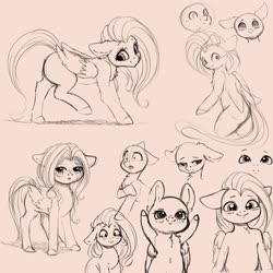 Size: 4000x4000 | Tagged: safe, artist:miokomata, fluttershy, pegasus, pony, semi-anthro, g4, arm hooves, bald, belly button, blushing, chest fluff, female, floppy ears, freckles, looking at you, looking back, mare, sketch, sketch dump, solo