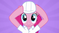 Size: 1920x1080 | Tagged: safe, screencap, pinkie pie, earth pony, pony, g4, the last laugh, clothes, female, hard hat, mare, smiling, solo, uniform