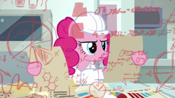 Size: 1920x1080 | Tagged: safe, screencap, pinkie pie, earth pony, pony, g4, the last laugh, female, helmet, mare, math, open mouth, solo