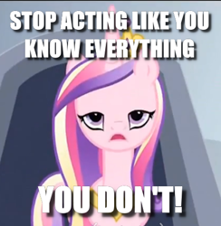 Size: 422x433 | Tagged: safe, edit, edited screencap, screencap, queen chrysalis, alicorn, pony, a canterlot wedding, g4, cadance is not amused, caption, cropped, fake cadance, female, image macro, mare, meme, solo, text, unamused