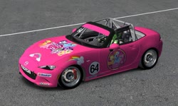 Size: 851x511 | Tagged: safe, applejack, fluttershy, pinkie pie, rainbow dash, rarity, spike, twilight sparkle, dragon, pony, unicorn, g4, car, female, iracing, itasha, mane six, mare, mazda, mazda mx5, racecar