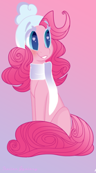 Size: 1432x2568 | Tagged: safe, artist:lolepopenon, artist:xsugarcrystalx, pinkie pie, earth pony, pony, g4, art theft, clothes, female, heart eyes, scarf, solo, trace, wingding eyes, winter cap