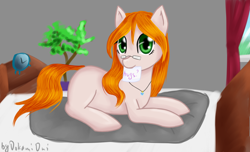 Size: 1980x1200 | Tagged: safe, artist:0okami-0ni, oc, oc only, oc:leify, pony, amulet, bed, glasses, hugs?, jewelry, solo