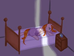 Size: 1573x1200 | Tagged: safe, artist:0okami-0ni, oc, oc only, oc:leify, pony, bed, depressed, morning, solo