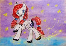 Size: 3624x2517 | Tagged: safe, artist:0okami-0ni, oc, oc only, pony, bracelet, high res, jewelry, solo, stars, traditional art, walking on water