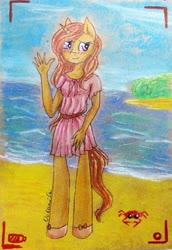 Size: 1409x2048 | Tagged: safe, artist:0okami-0ni, oc, oc only, crab, anthro, camera shot, solo, traditional art