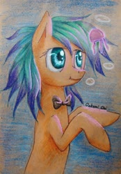Size: 2480x3564 | Tagged: safe, artist:0okami-0ni, oc, oc only, pony, bowtie, high res, solo, traditional art, underwater
