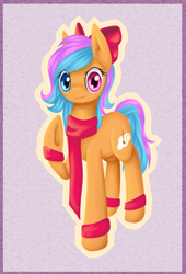 Size: 1356x2000 | Tagged: safe, artist:0okami-0ni, oc, oc only, pony, bow, clothes, scarf, simple background, solo, wristband