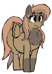 Size: 657x923 | Tagged: safe, artist:crazy water, oc, oc only, oc:bran muffin, pegasus, pony, butt freckles, chest fluff, chubby, female, freckles, mare, pegasus oc, smiling, solo, the ass was fat, wide hips