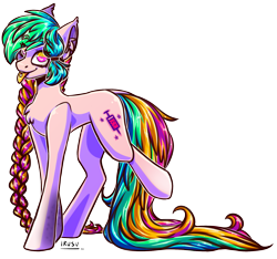 Size: 1593x1492 | Tagged: safe, artist:lrusu, oc, oc only, oc:junkie, earth pony, pony, braid, colorful, female, mare, simple background, solo, syringe, tongue out, transparent background