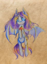 Size: 2203x2999 | Tagged: safe, artist:0okami-0ni, oc, oc only, bat pony, pony, apple, food, high res, solo, traditional art