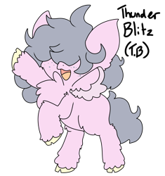 Size: 1280x1362 | Tagged: safe, artist:peachykissies, oc, oc only, oc:thunder blitz, pegasus, pony, chest fluff, chubby, cute, energetic, female, filly, fluffy, freckles, genderfluid, gray, hooves, male, open mouth, pink, sibling, simple background, solo, transparent background, yellow