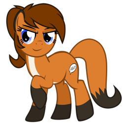 Size: 1200x1200 | Tagged: safe, artist:the smiling pony, oc, oc only, oc:sunnyside, earth pony, fox, fox pony, hybrid, original species, pony, 2020 community collab, derpibooru community collaboration, g4, .svg available, female, looking at you, mare, ponytail, raised hoof, simple background, smiling, solo, svg, transparent background, vector