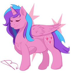 Size: 950x955 | Tagged: safe, artist:pencil-junkie, oc, oc only, oc:melody aurora, alicorn, pony, alicorn oc, eyes closed, female, hoof on belly, horn, mare, offspring, parent:flash sentry, parent:twilight sparkle, parents:flashlight, pregnant, simple background, solo, white background