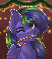 Size: 1530x1734 | Tagged: safe, artist:falafeljake, oc, oc only, oc:felicity stars, pegasus, pony, candy, candy cane, commission, cute, female, food, mare, solo