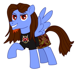 Size: 1353x1257 | Tagged: safe, artist:php93, oc, oc only, oc:hoofbib searmagomedov, pegasus, pony, 2020 community collab, derpibooru community collaboration, camouflage, clothes, facial hair, goatee, male, shirt, shorts, show accurate, simple background, slayer, solo, transparent background