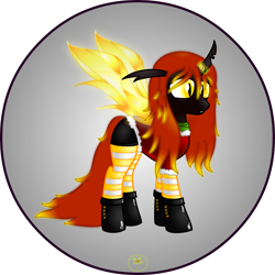 Size: 5000x5000 | Tagged: safe, artist:lakword, oc, oc only, oc:rubeencha, changeling, boots, christmas changeling, clothes, female, glowing, holiday, outfit, queen, scarf, shoes, smiling, socks, solo, standing, suit, tights, yellow changeling