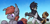 Size: 3384x1633 | Tagged: safe, artist:moemneop, oc, oc only, oc:lukida, oc:neop, oc:skraww, bat pony, griffon, pony, carnivore, female, food chain, fork, griffons doing griffon things, implied vore, knife, mare, predator, prey, tail, tail pull